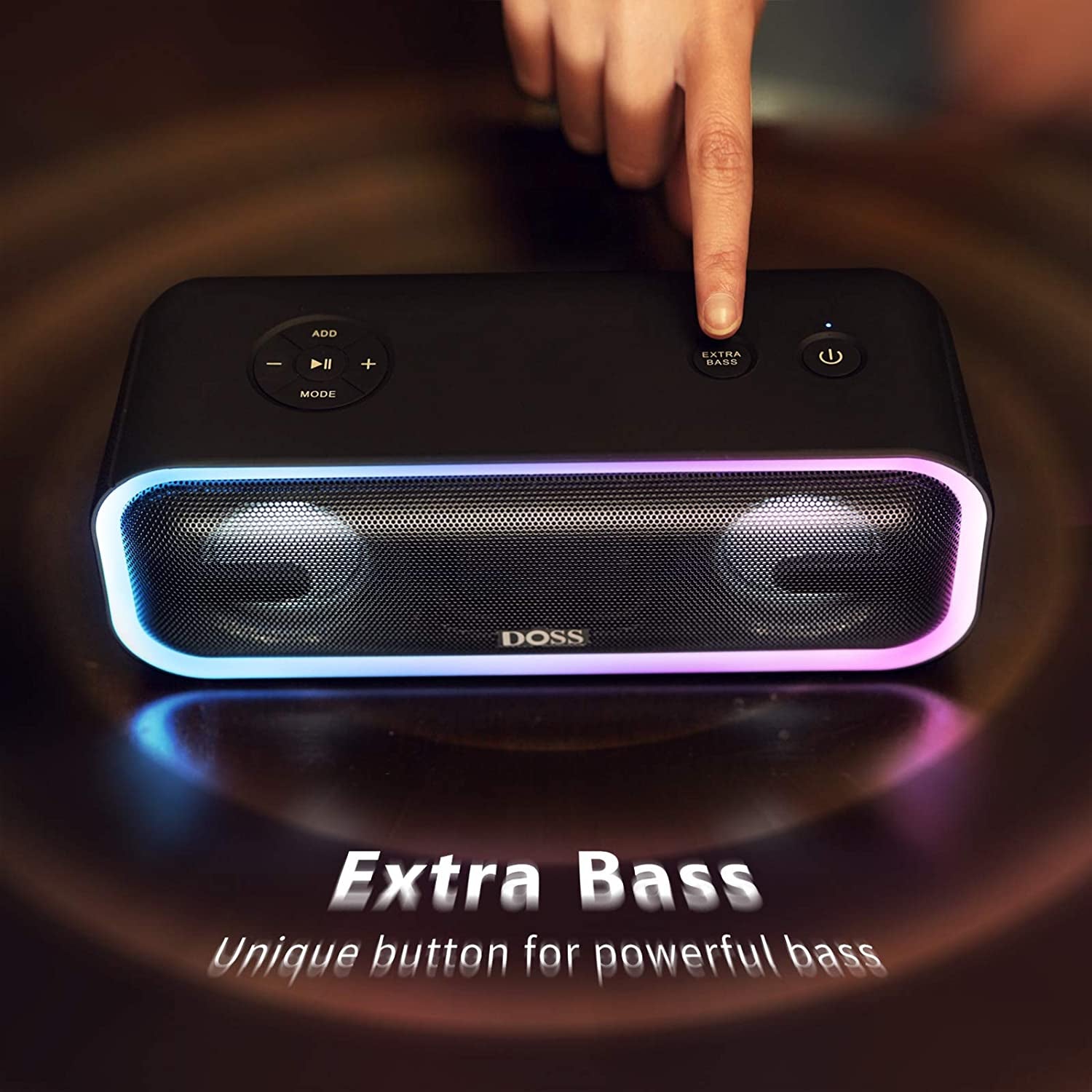 Soundbox Pro+ Bluetooth Speaker, Immersive 24W Stereo Sound with Booming Bass, IPX6 Waterproof, 15H Playtime, Mixed Colors Lights, Christmas and White Elephant Gift for Adults, Men, Women-Black