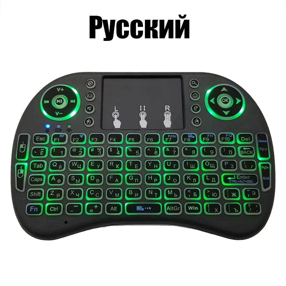 2.4G Air Mouse with Touchpad Keyboard I8 Arabic French Spanish Russian Backlit Mini Wireless Keyboard for PC Android TV Box