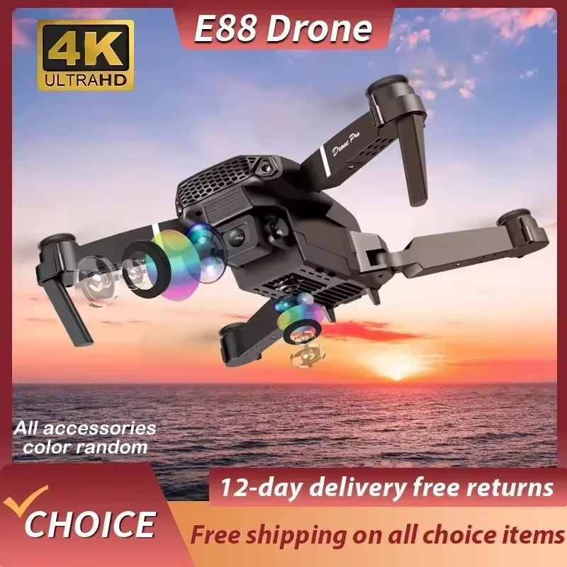 Wide Angle 2024 E88Pro RC Drone 4K Professinal with 1080P HD Camera Foldable Helicopter WIFI FPV Height Hold Gift Toy