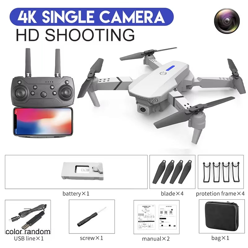 Wide Angle 2024 E88Pro RC Drone 4K Professinal with 1080P HD Camera Foldable Helicopter WIFI FPV Height Hold Gift Toy