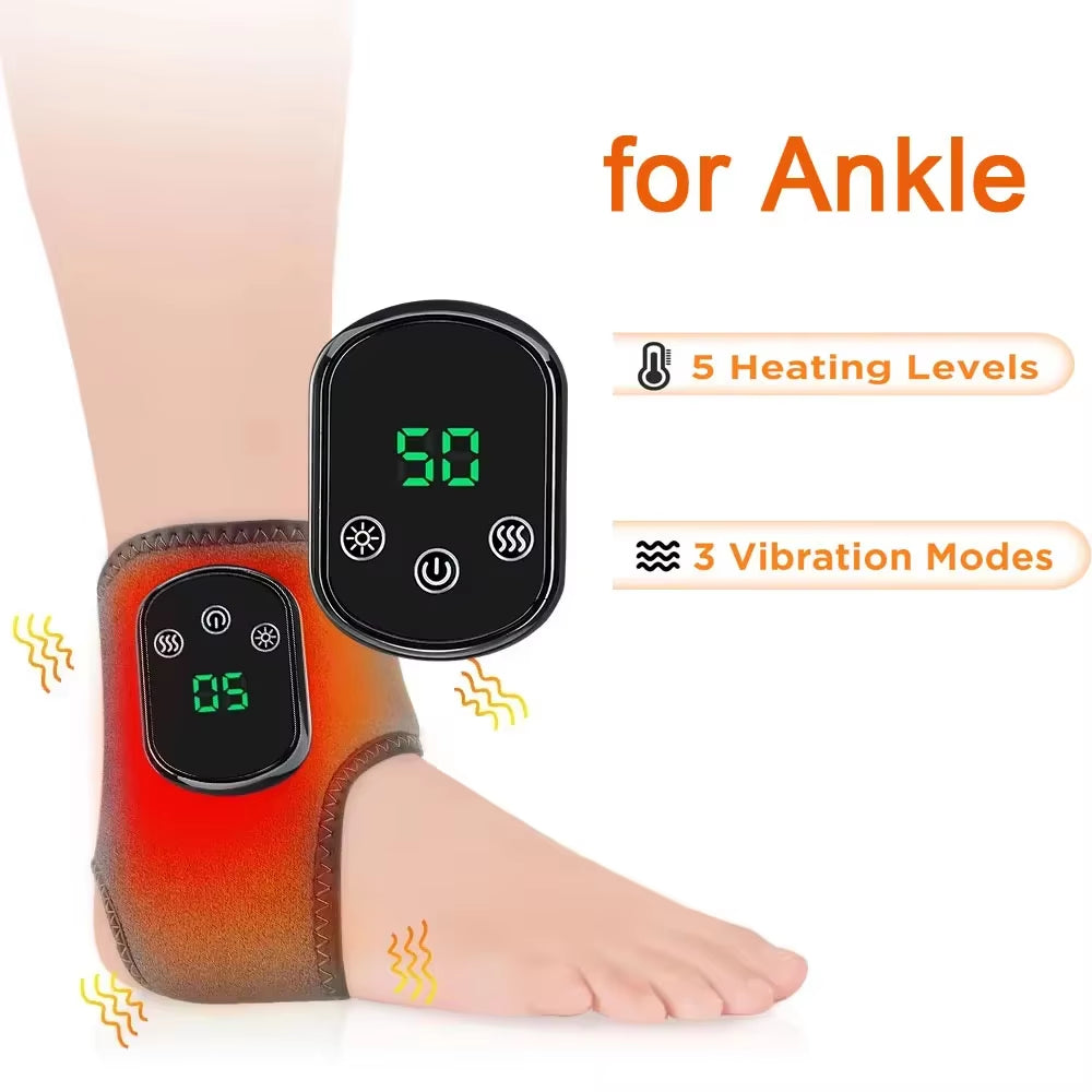 Electric Foot & Ankle Massager Hot Compress Vibration Ankle Support Brace for Muscle Relaxation Rechargeable