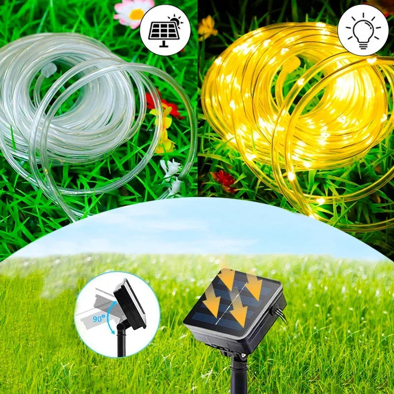 Outdoor Solar Tube Rope Led Light Garden Christmas Decoration Fairy String Light 32M/22M/12M/7M Outdoor Wedding Party Led Lamp