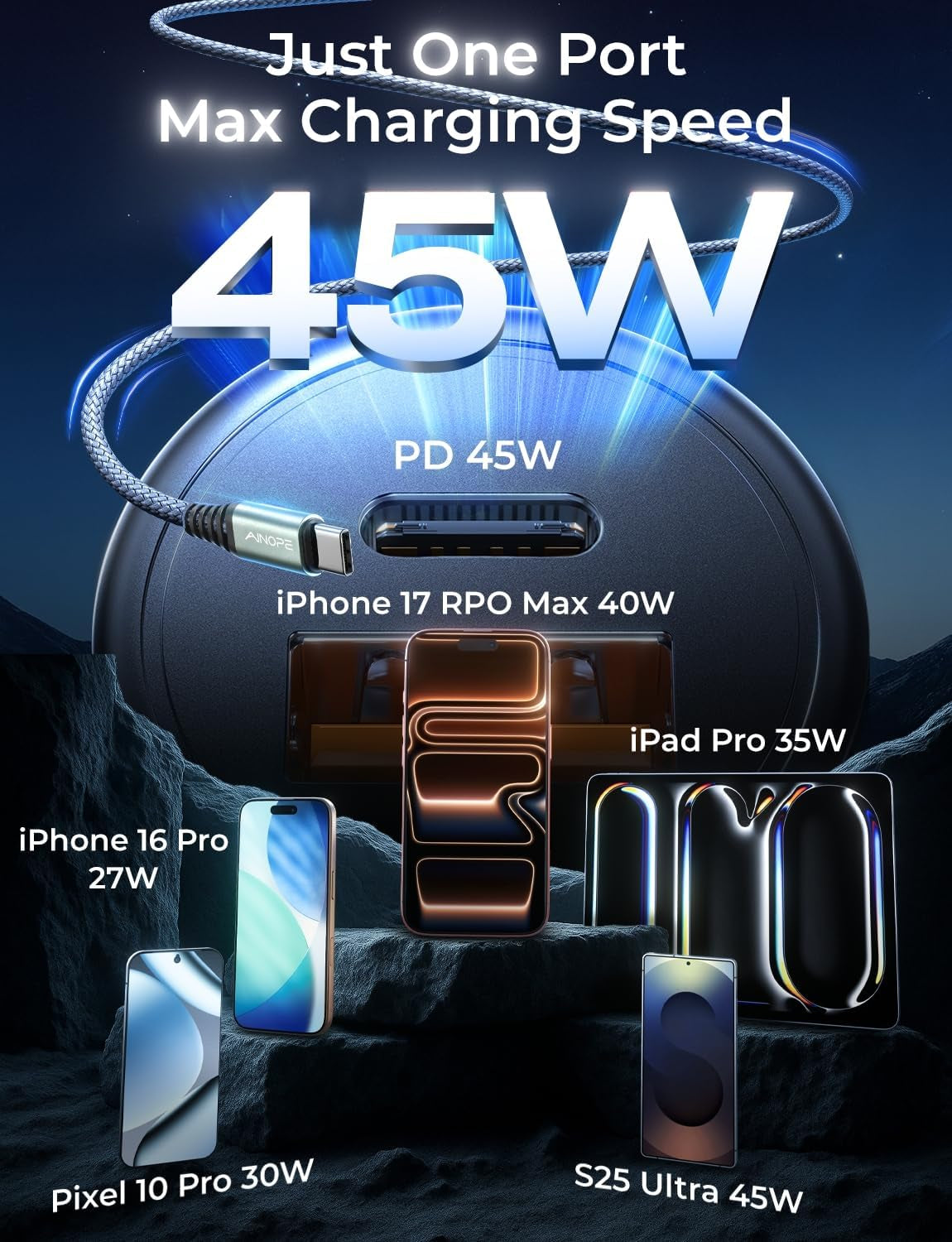 67.5W Car Charger USB C Fast Charge for Iphone 17 Pro, PD 45W USB C Car Charger Adapter, All Metal Cigarette Lighter Adapter for Iphone 17 Pro Max 16 15 Air Samsung S25 Android