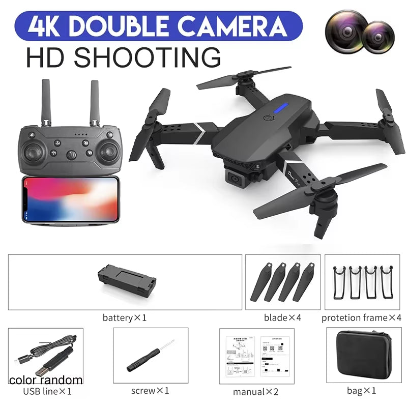 Wide Angle 2024 E88Pro RC Drone 4K Professinal with 1080P HD Camera Foldable Helicopter WIFI FPV Height Hold Gift Toy