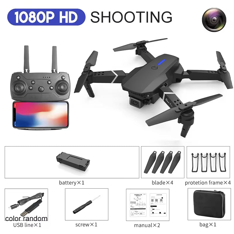 Wide Angle 2024 E88Pro RC Drone 4K Professinal with 1080P HD Camera Foldable Helicopter WIFI FPV Height Hold Gift Toy