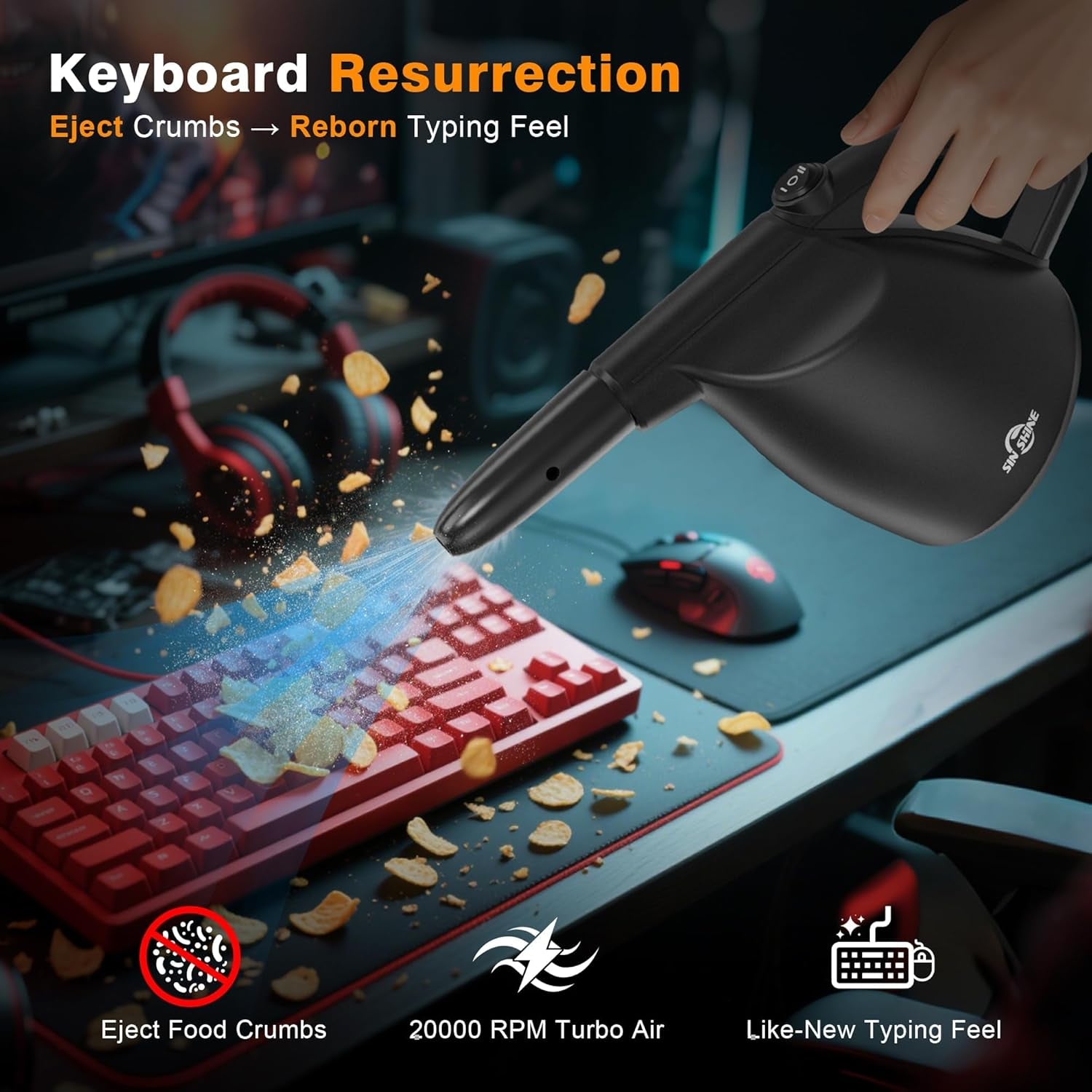 Compressed Air Duster-110000Rpm Super Power Electric Air Duster for Cleaning Dust, Hairs, Crumbs, Scraps for Laptop, Computer, Replaces Compressed Air Cans & Canned Air (Jet-Black