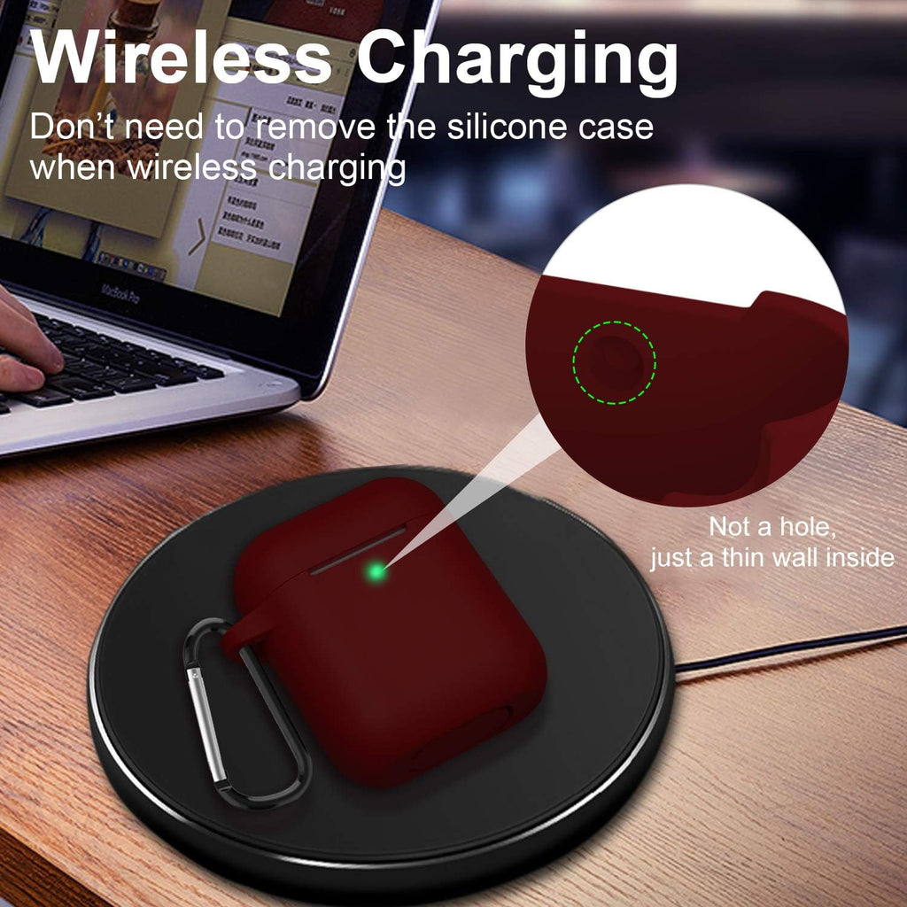 Silicone Case Compatible with Apple Airpods 1&2 Wireless and Wired Charging Case(Front LED Visible),Burgundy