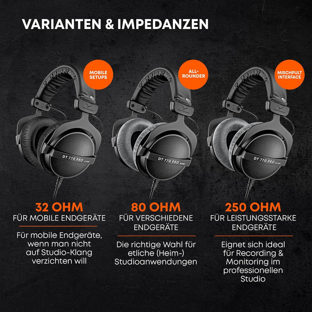 DT 770 PRO 80 Ohm Over-Ear Studio Headphones in Gray. Enclosed Design, Wired for Professional Recording and Monitoring