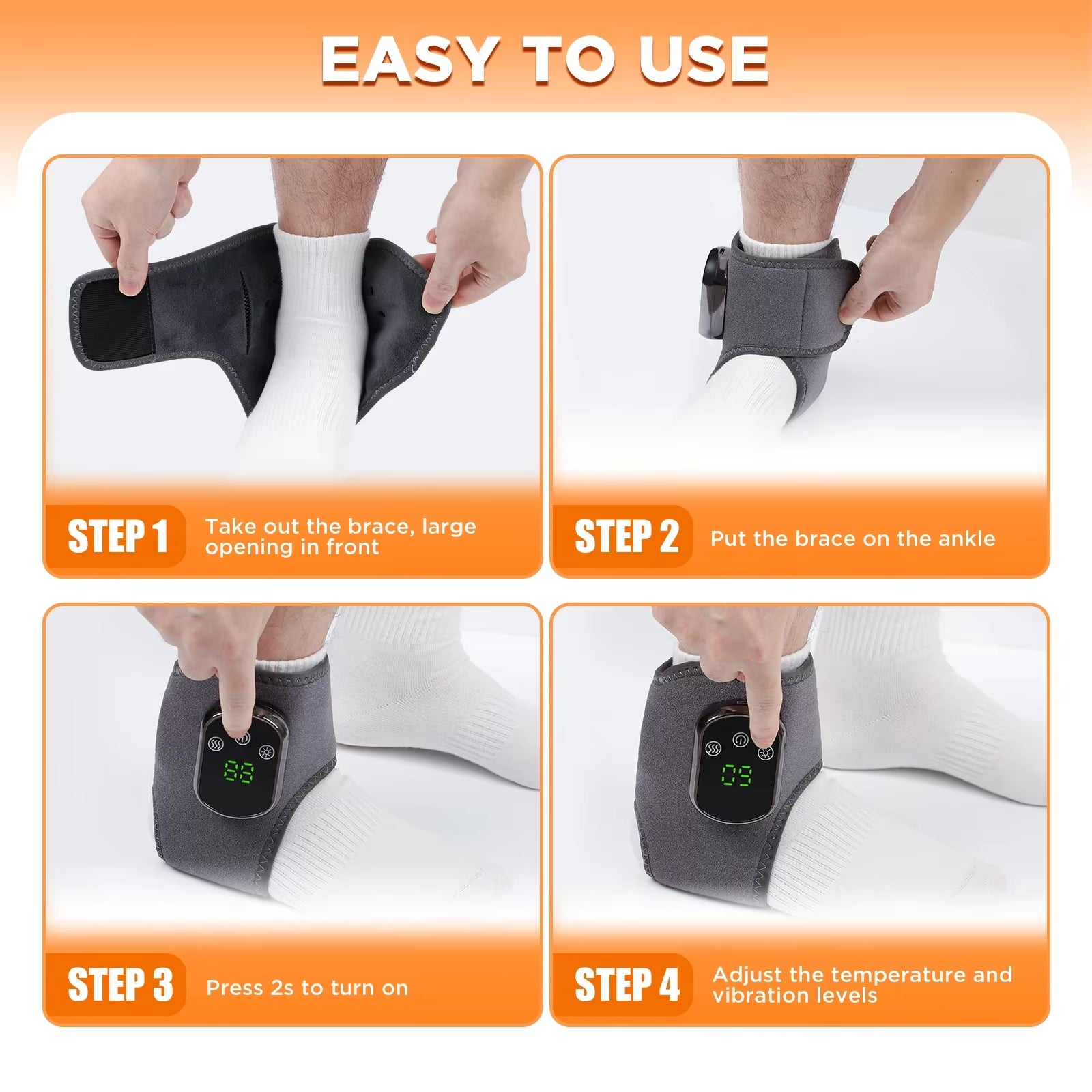 Electric Foot & Ankle Massager Hot Compress Vibration Ankle Support Brace for Muscle Relaxation Rechargeable