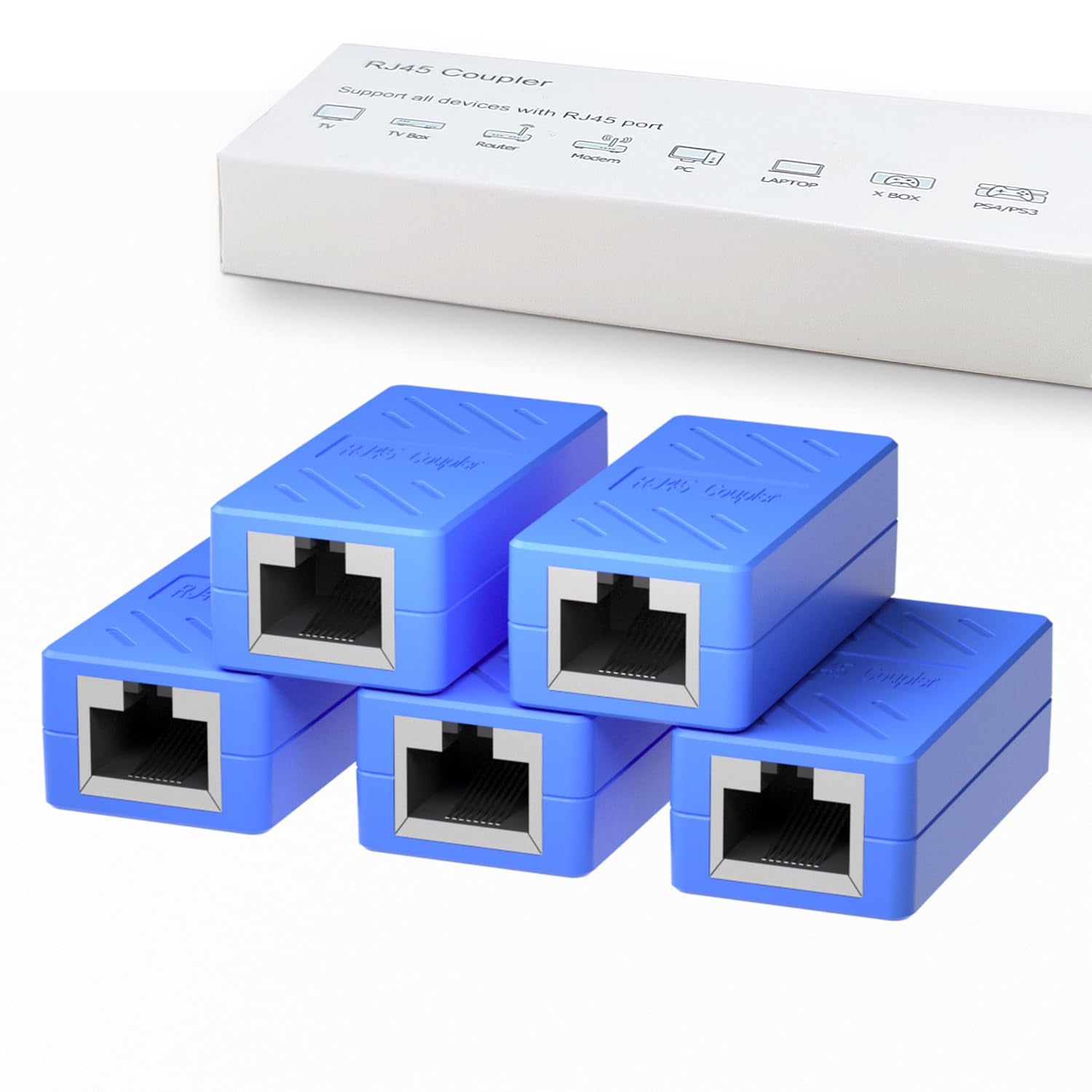 RJ45 Coupler, Ethernet Extender for Cat7/Cat6/Cat5E/Cat5 Female to Female Ethernet Coupler Connector (5, Blue)