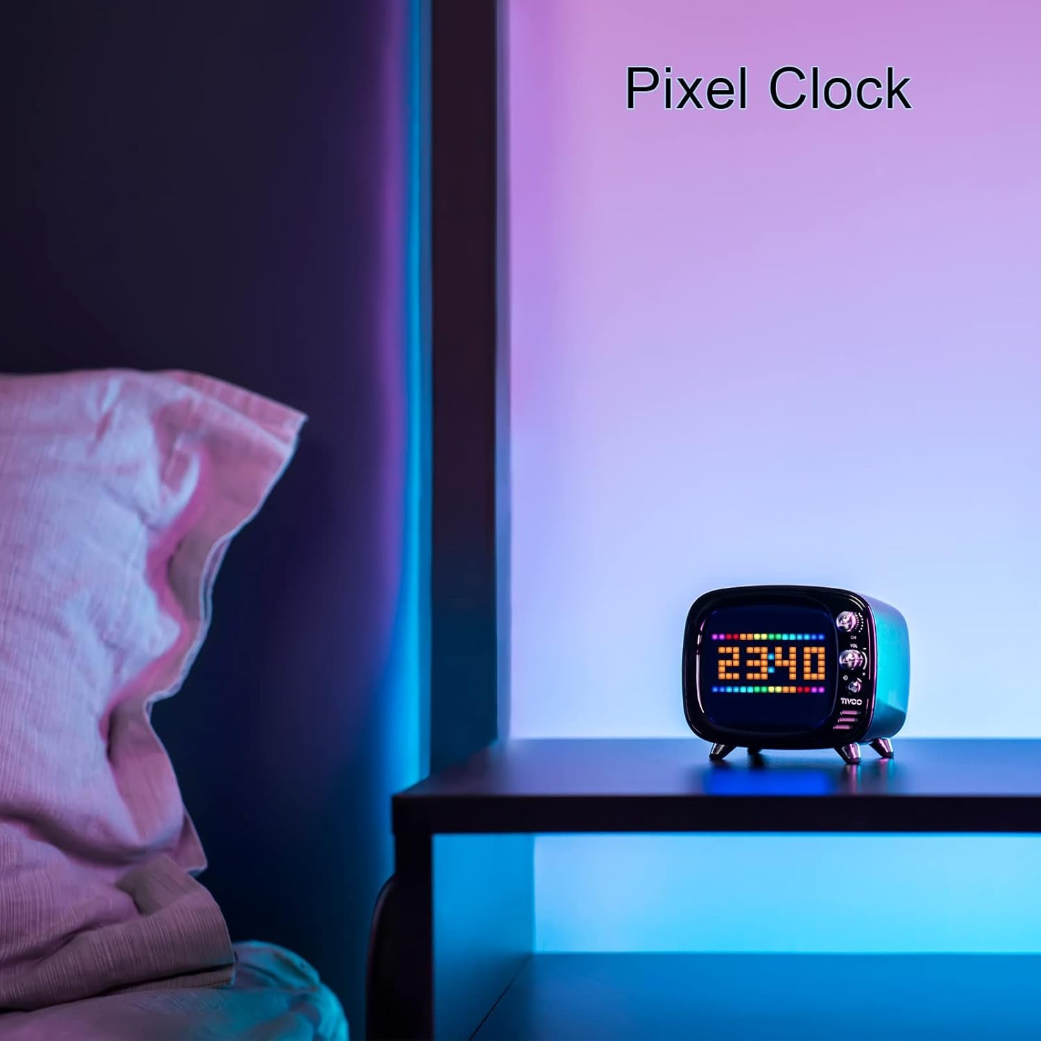 Mini Retro Bluetooth Speaker with 16X16 LED Display APP Control- Cool Animation & Gaming Room Setup & Bedside Alarm(Black)