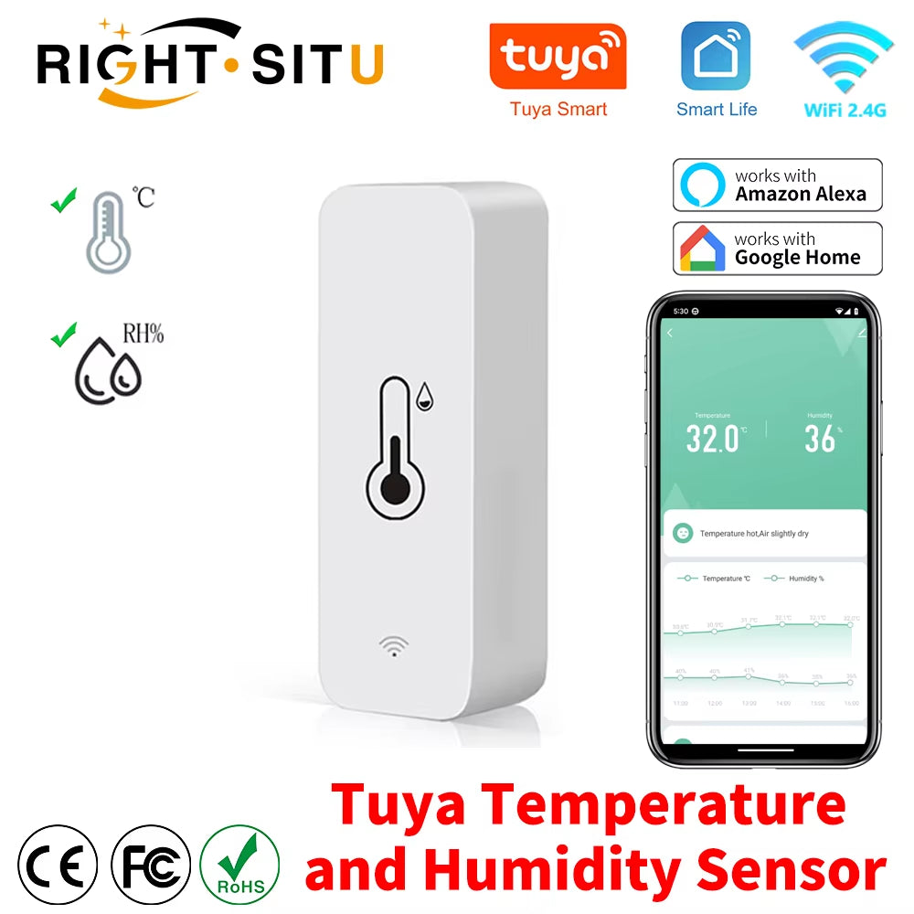 Tuya Wifi Temperature Humidity Sensor Smartlife Remote Monitor for Smart Home Workwith Alexa Google Assistant