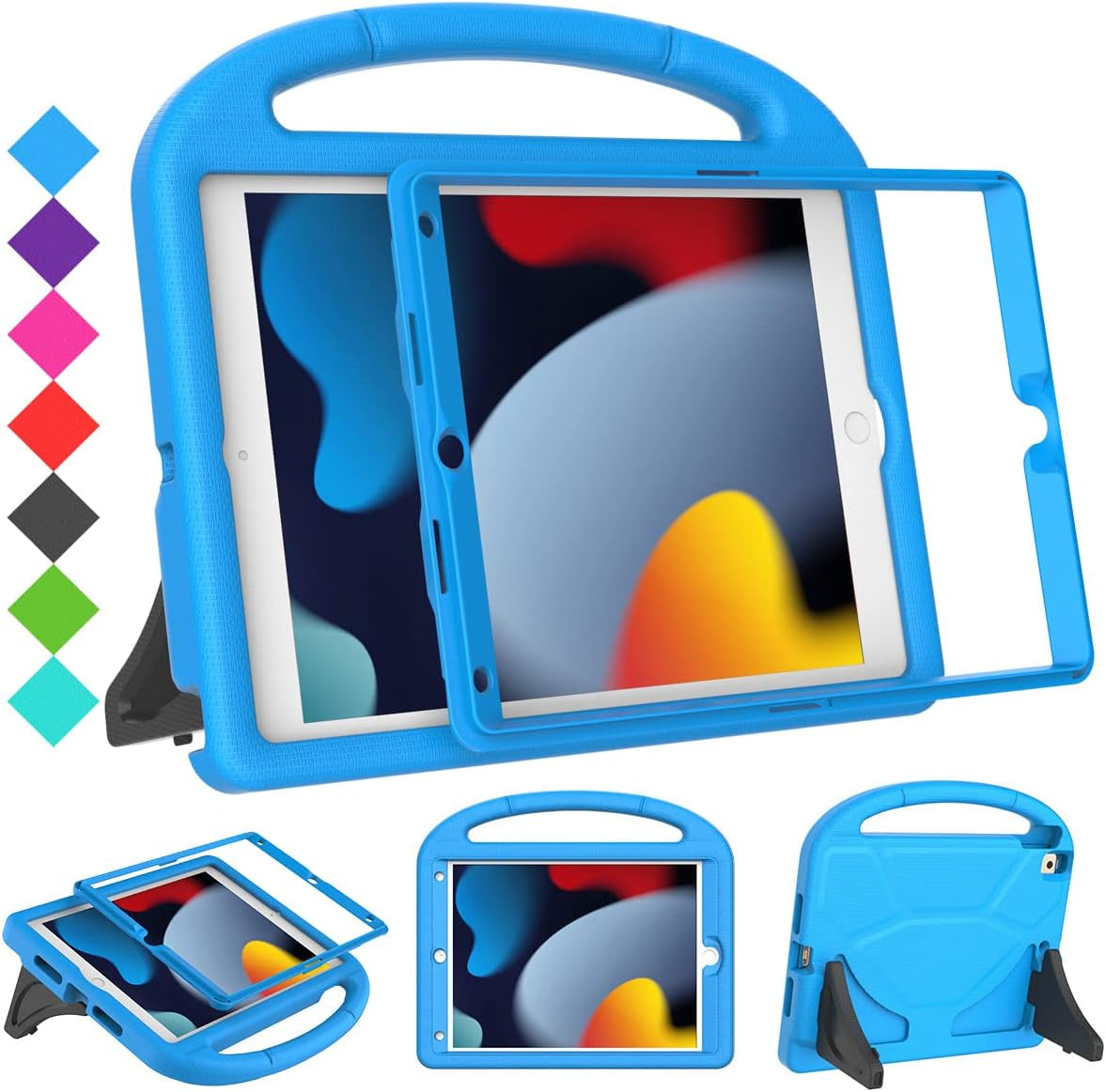 Kids Case for Ipad 9Th/8Th/7Th Generation - Ipad 10.2 Inch 2021/2020/2019 Case with Built-In Screen Protector, Durable Shockproof Handle Stand Kids Cover for Apple Ipad 7/8/9 Gen, Blue