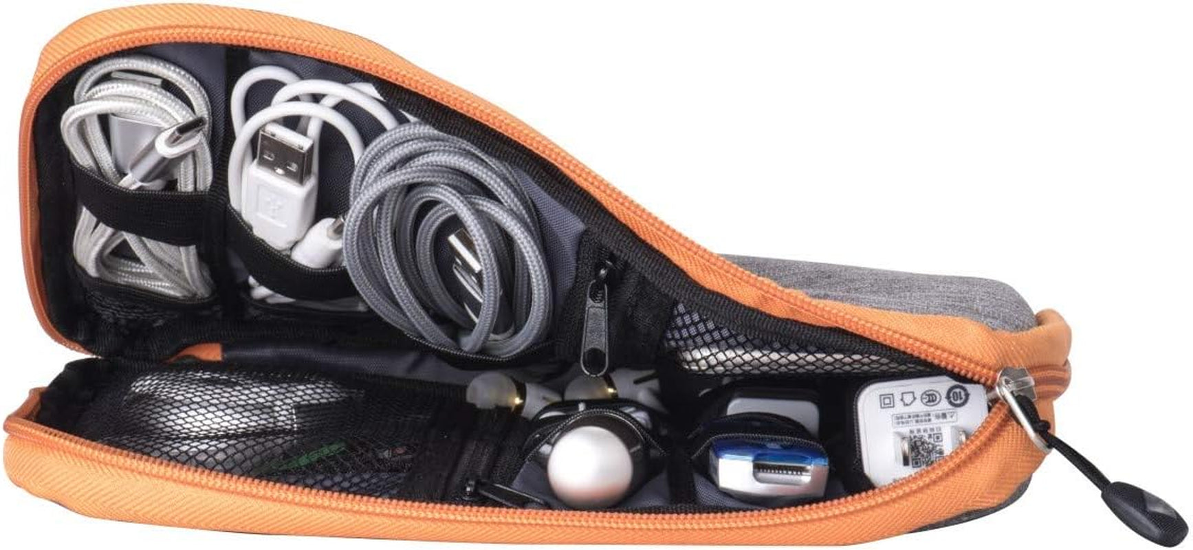 Travel Cable Organizer Bag Waterproof Portable Electronic Accessories Organizer for USB Cable Cord Phone Charger Headset Wire SD Card with 5Pcs Cable Ties(Orange)