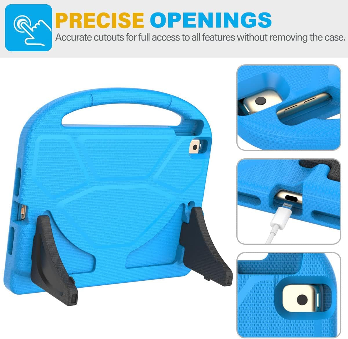 Kids Case for Ipad 9Th/8Th/7Th Generation - Ipad 10.2 Inch 2021/2020/2019 Case with Built-In Screen Protector, Durable Shockproof Handle Stand Kids Cover for Apple Ipad 7/8/9 Gen, Blue