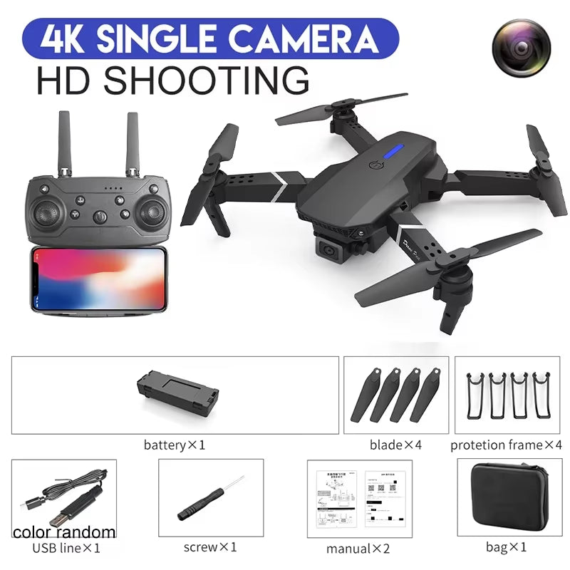 Wide Angle 2024 E88Pro RC Drone 4K Professinal with 1080P HD Camera Foldable Helicopter WIFI FPV Height Hold Gift Toy