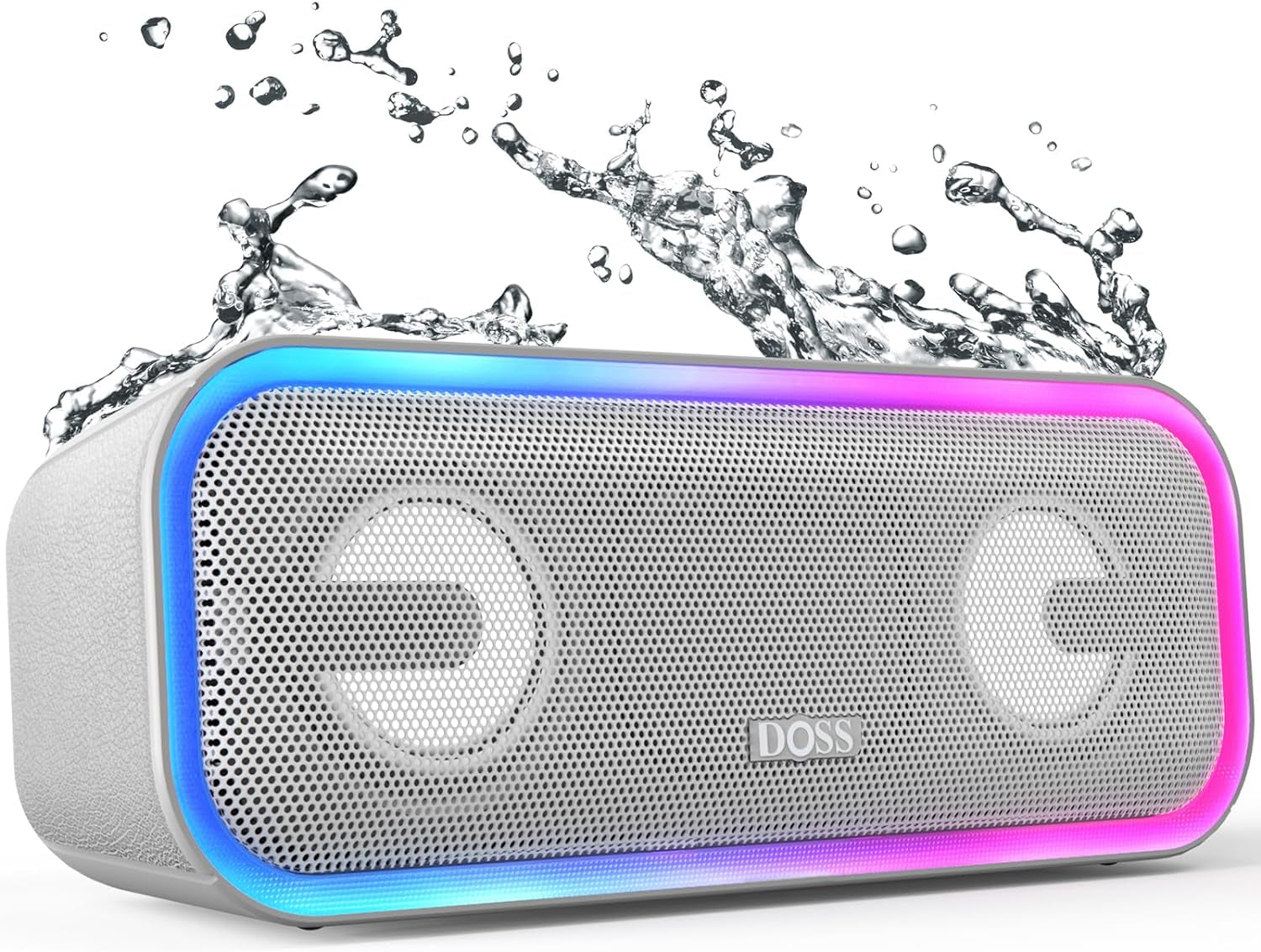 Soundbox Pro+ Bluetooth Speaker, Immersive 24W Stereo Sound with Booming Bass, IPX6 Waterproof, 15H Playtime, Mixed Colors Lights, Christmas and White Elephant Gift for Adults, Men, Women-Grey