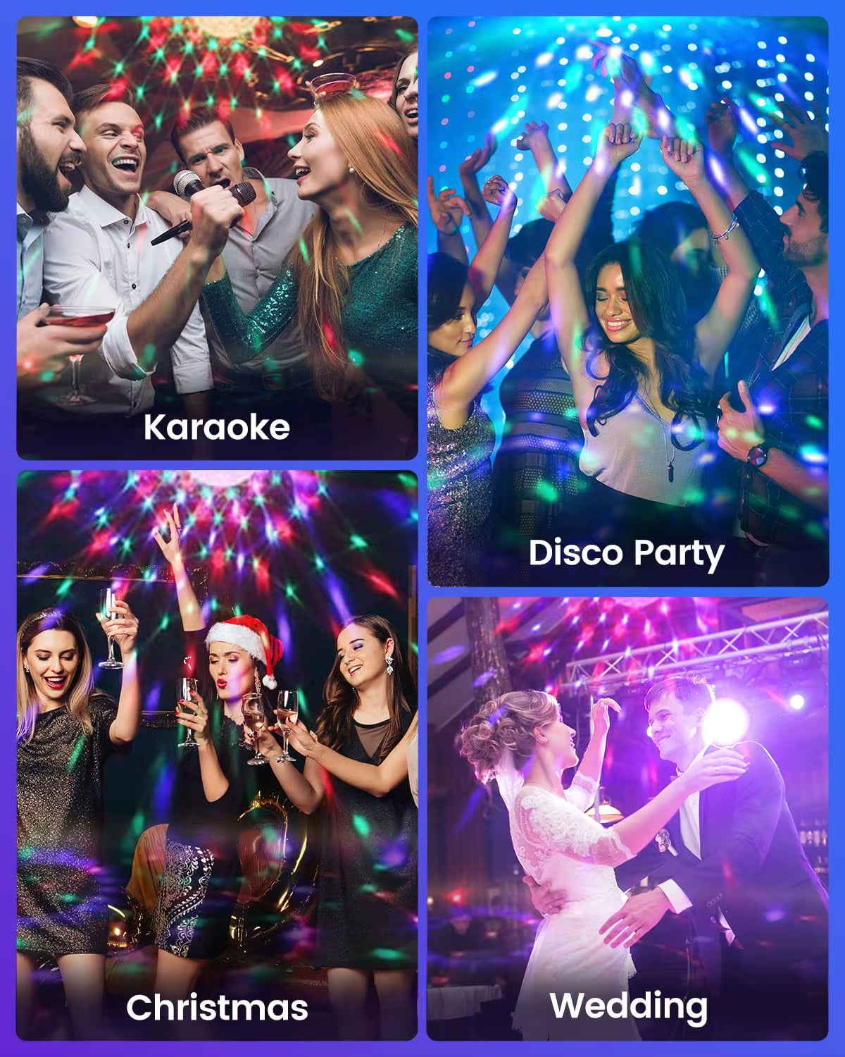 RGB Sound Activated LED Disco Ball Light with Remote Control Rotating DJ Stage Lamp for Home Car Party Club Christmas Decoration