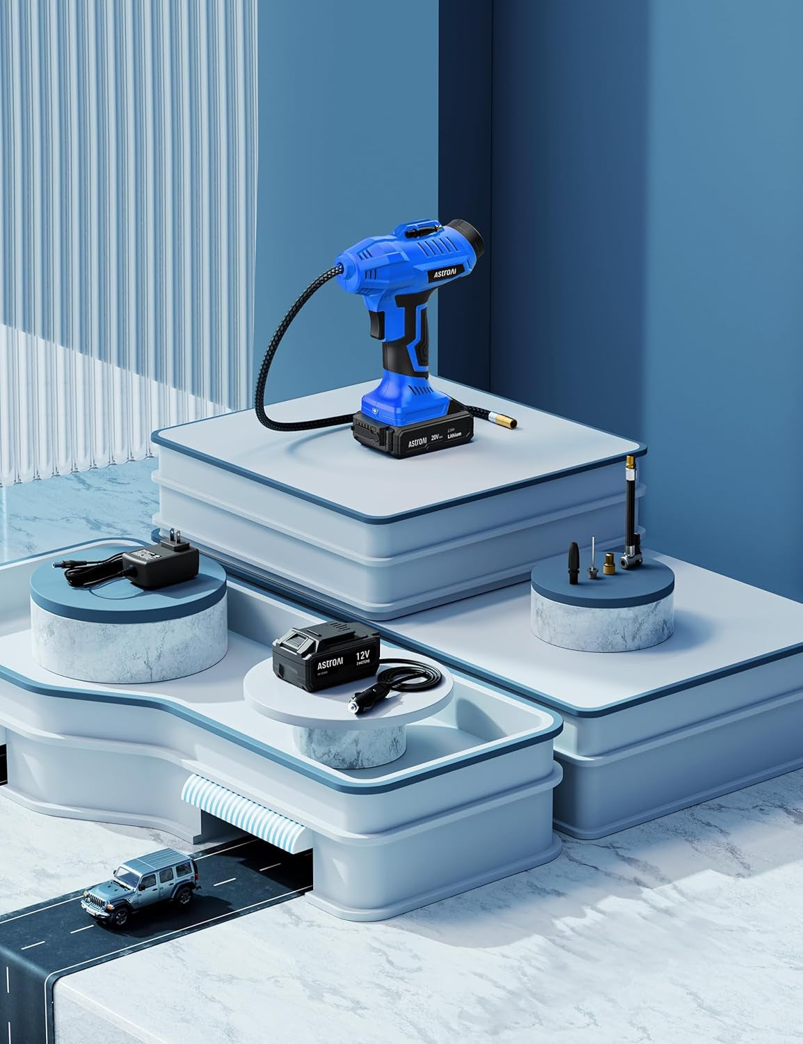 C2 Cordless Tire Inflator Air Compressor 20V Rechargeable Battery Powered 160PSI Portable Handheld Air Pump with 12V Car Power Adapter Digital Pressure Gauge for Cars Motorcycles Blue