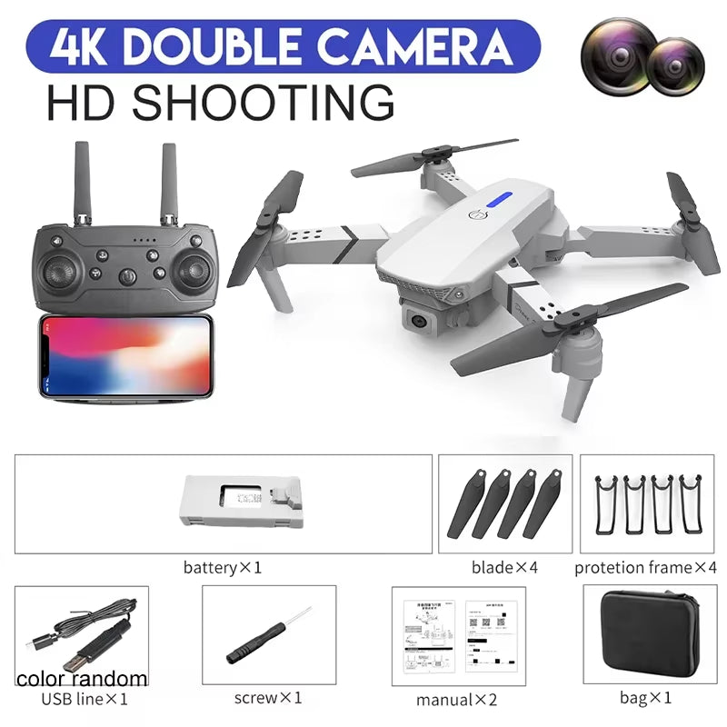 Wide Angle 2024 E88Pro RC Drone 4K Professinal with 1080P HD Camera Foldable Helicopter WIFI FPV Height Hold Gift Toy