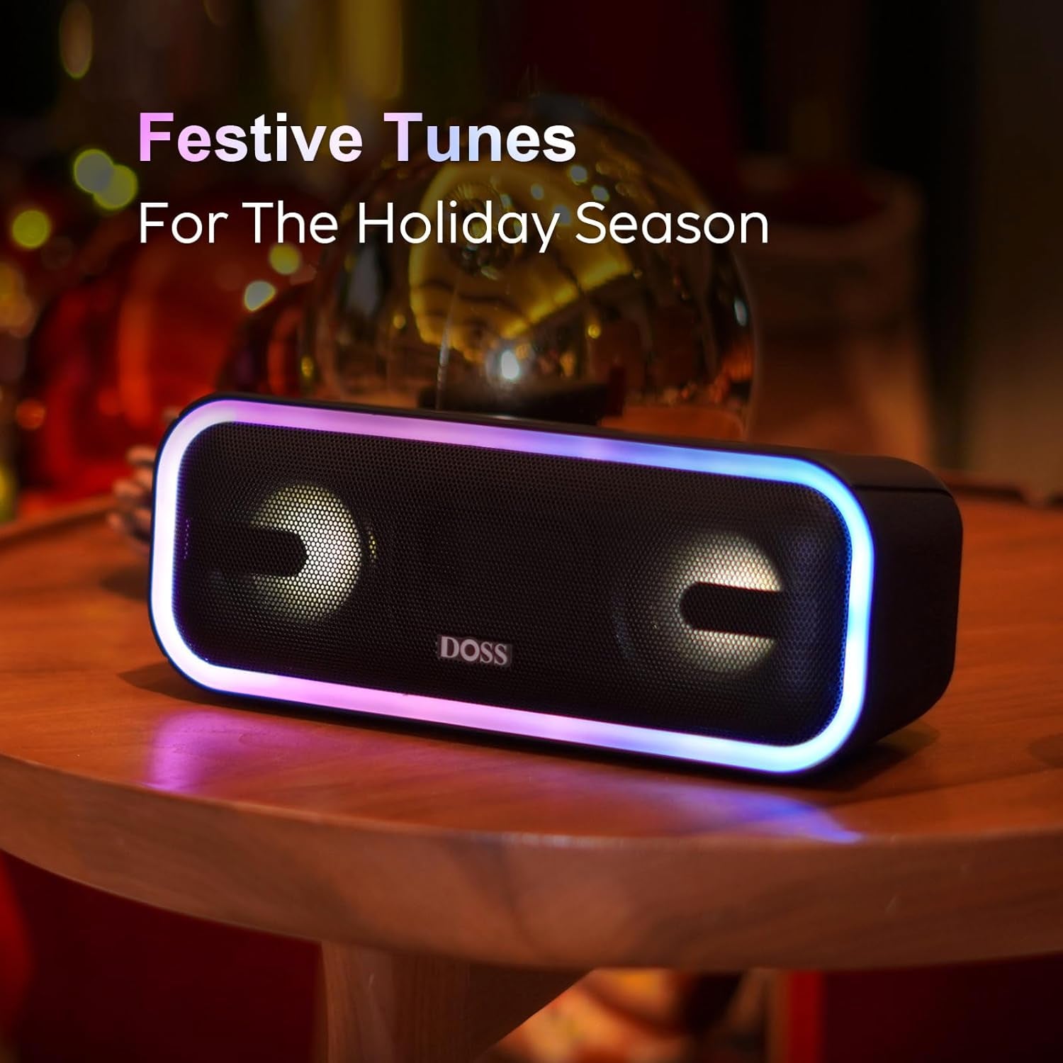 Soundbox Pro+ Bluetooth Speaker, Immersive 24W Stereo Sound with Booming Bass, IPX6 Waterproof, 15H Playtime, Mixed Colors Lights, Christmas and White Elephant Gift for Adults, Men, Women-Grey